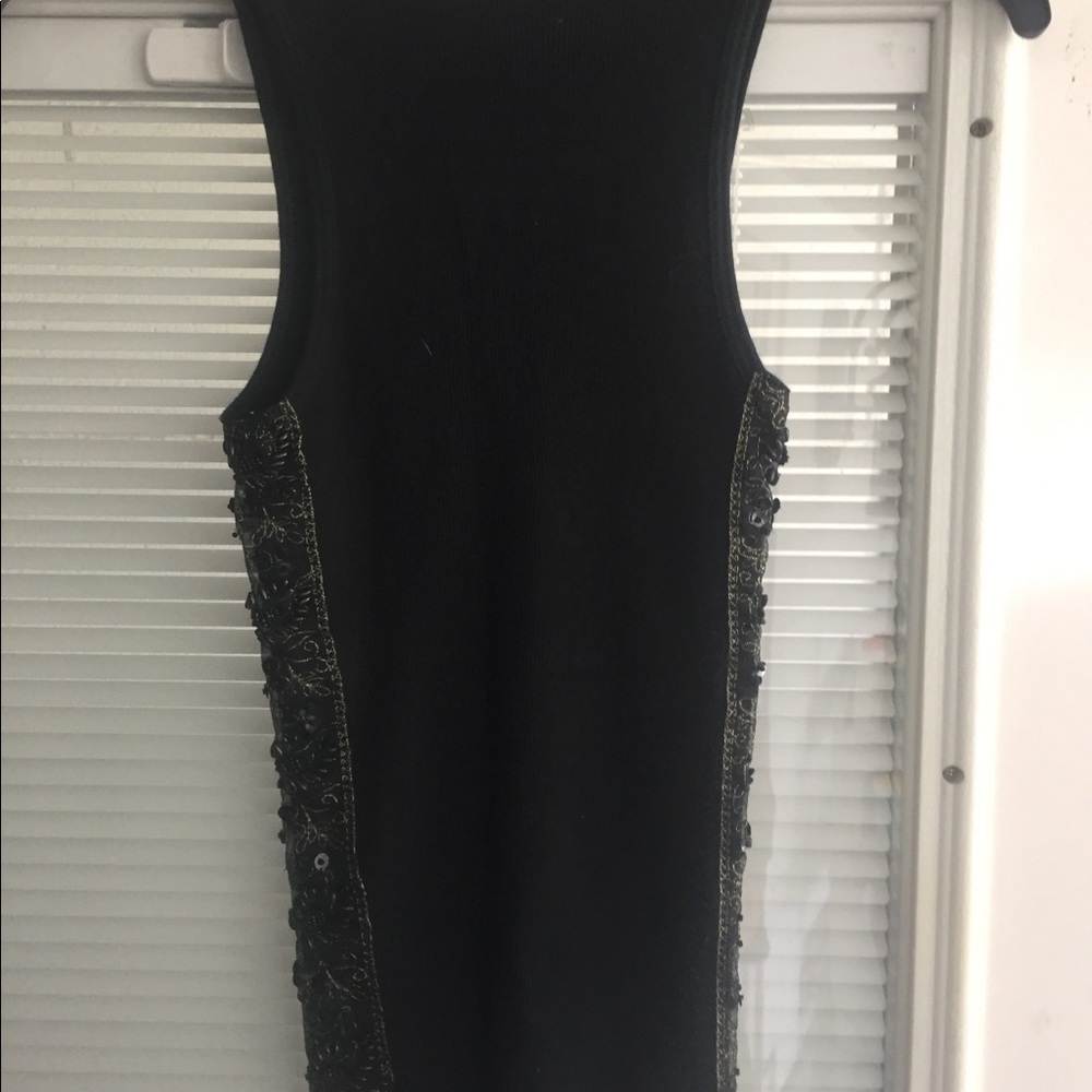 Symmetry black sleeveless top decorative gold  trim sides